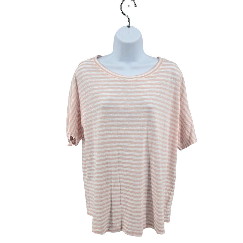 Caslon Pink/White Striped T-shirt WMNs S Crew Neck Loose Fit Short Sleeve Cotton